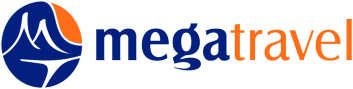MegaTravel logo with mountain icon